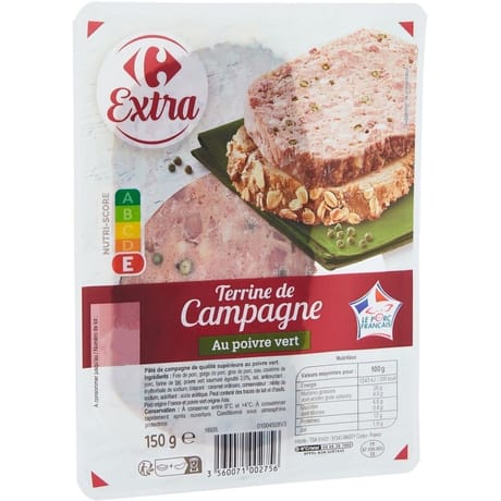 Carrefour extra terrine de campagne au poivre vert 150g