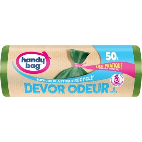 Handy bag 80% plastique recyclé sacs poubelle à lien pratique devor odeur 50l x8