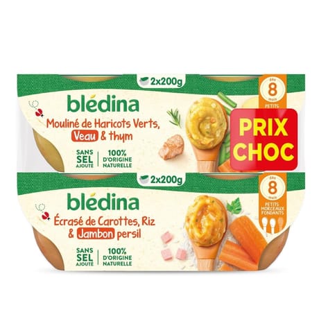 Blédina bols prix choc 2 écrase de carottes riz & jambon persil +2mois