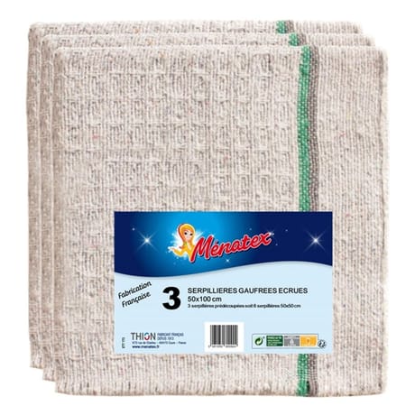 Menatex lot 3 serpilleres gauffrees ecrues 50x100 s/sachet