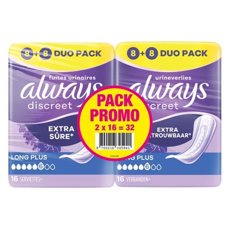 Always discreet serviettes pour fuites urinaires long plus x32