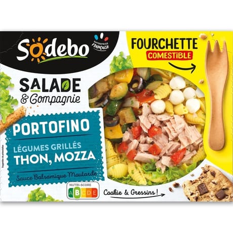 Sodebo salade portofino pâtes légumes grillés thon mozzarella 320g