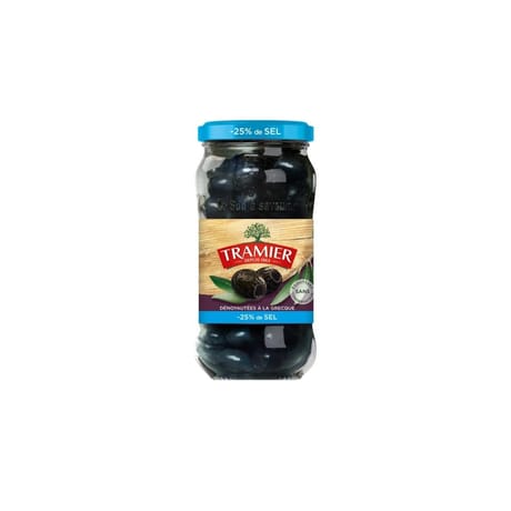 Tramier olives noires à la grecque dénoyautées -25% sel bocal 220g