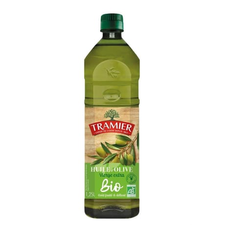 Tramier huile d'olive vierge extra bio goût fruité et délicat bouteille 1.25L