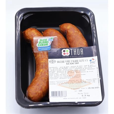 Saucisse fumée d'alsace fumée bleu blanc coeur