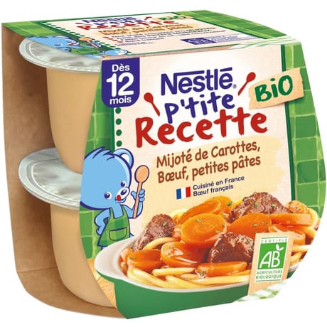 P'tite recette mijoté carottes, boeuf et petites pâtes bio 2x190g -380g