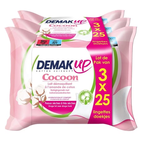 Demak'up lingette cocoon lait peaux sèches à très sèches lot de 3x25