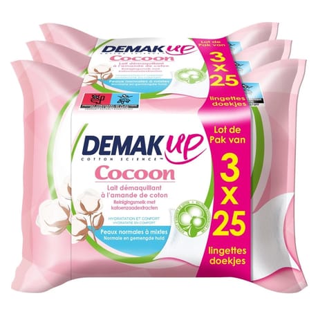 Demak'up cocoon hydratation confort lingette peaux normales à mixtes 3x25