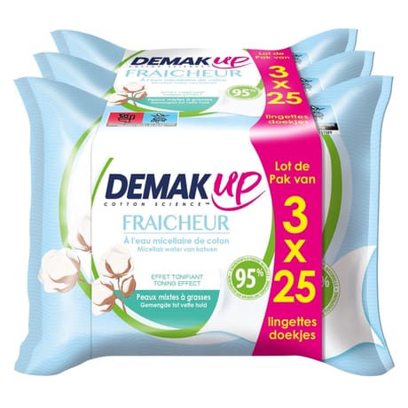 Demak'up lingette fraîcheur effet tonifiant peaux mixtes à grasses 3x25