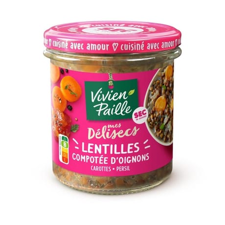 Vivien paille  les delicieuses lentilles au confit d'oignon bocal 300g