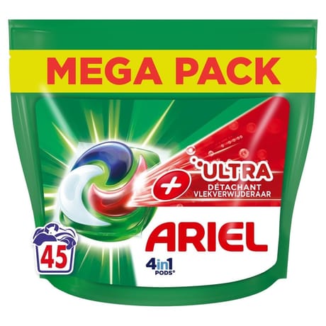 Ariel 4en1 pods lessive +ultra détachant x45 capsules 1.1565kg
