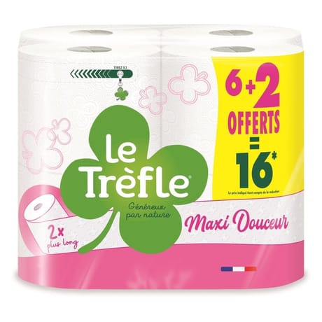 Le trèfle papier toilette maxi douceur fsc blanc 6 + 2 offerts