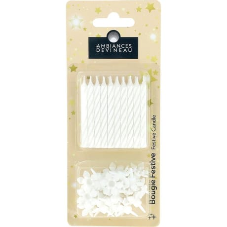 20 bougies et 20 bobèches Blanc, Rose ou Bleu