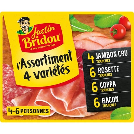 Justin Bridou assortiment 4 variétés format partage 260g