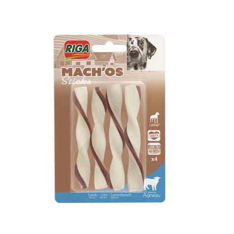 Riga mach'os sticks bâtonnet torsadés agneau L x4 - 115g