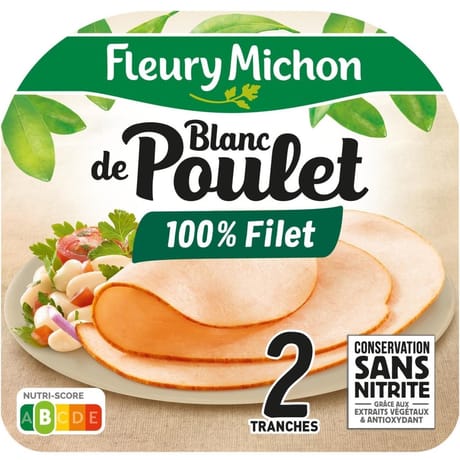 Fleury michon blanc de poulet conservation sans nitrite 2 tranches 65g