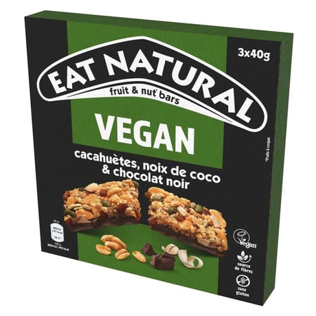 Eat natural barres vegan cacahuetes coco et chocolat noir 3x40g - 120g