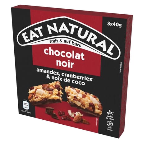 Eat natural barres chocolat noir amandes cranberries 3x40g - 120g