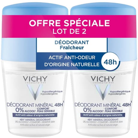 Vichy déodorant minéral bille sans sel d'aluminium 48h lot de 2 x 50ml