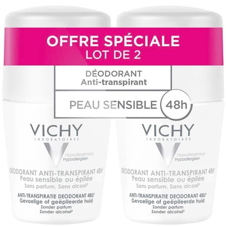 Vichy déodorant anti transpirant 48h bille peau sensible lot de 2 x 50ml