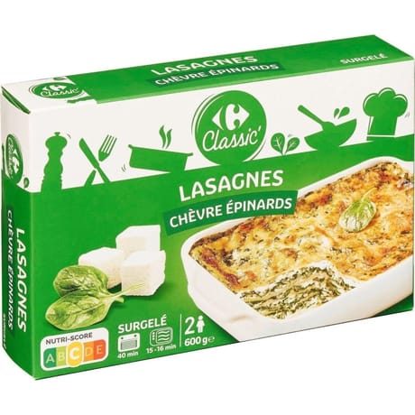 Carrefour Classic' lasagnes chèvre épinards 600g