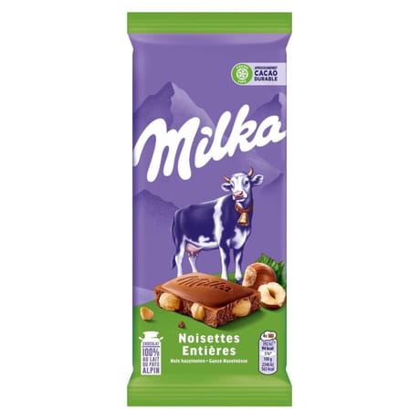 Milka tablette de chocolat au lait noisettes entières 100g