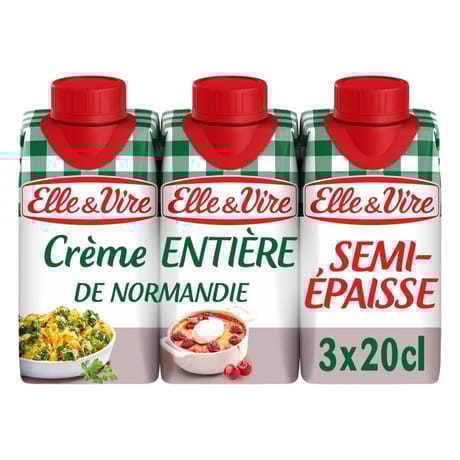Elle & Vire crème semi-épaisse entière de Normandie 30% mg lot 3x20cl