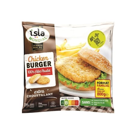 Isla Mondial chicken burger 100% filet de poulet halal 800g