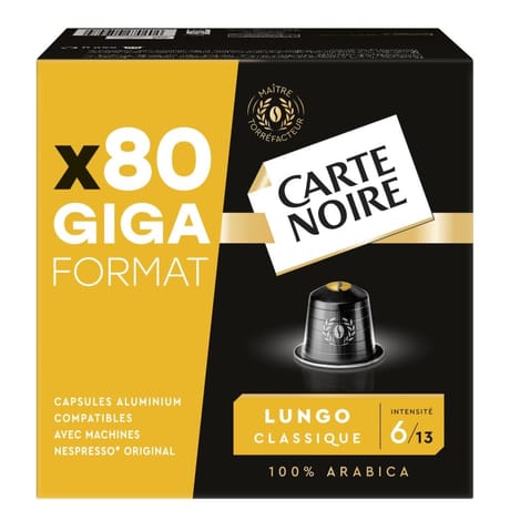 Carte noire capsules alu type nespresso lungo x80 448g