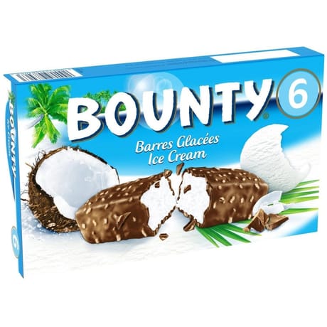Bounty 6 barres glacées chocolat noix de coco 300,6ml 234g