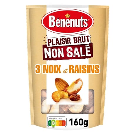 Bénénuts plaisir brut mélange 3 noix et raisins non salé 160g