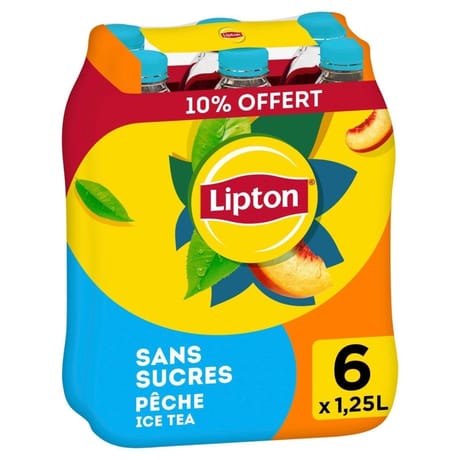 Lipton thé peche zéro 6x1.25L dont 10% offert