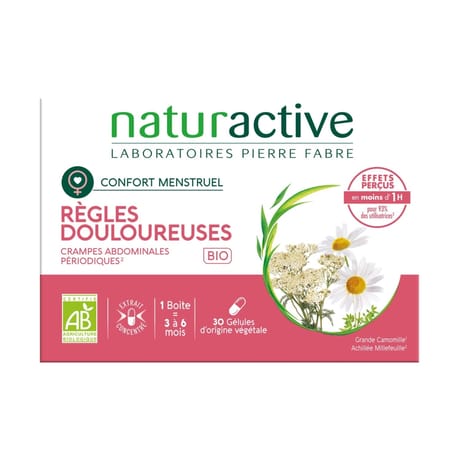 Naturactive regle douloureuse bio camomille achillee millefeuille gelule x30