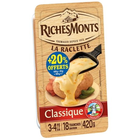 Richesmonts fromage raclette 16 tranchettes classique 420g + 20% offert