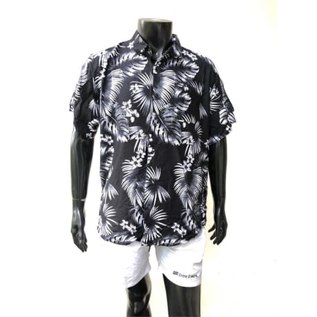 Chemise manches courtes homme FEUILLES BLANCHES FOND NOIR XXL