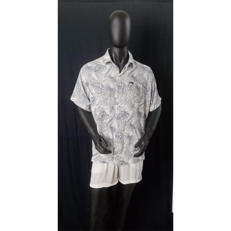 Chemise manches courtes homme PALMIER GRIS CLAIR FOND BLANC XXL