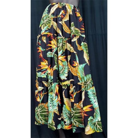 Jupe longue femme FEUILLE JAUNE/VERTE FD NOIR TU