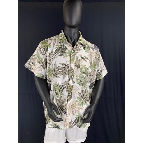 Chemise manches courtes homme FEUILLE VERTE FD BLANC XXL