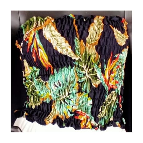 Haut smoké femme FEUILLE JAUNE/VERTE FD NOIR TU