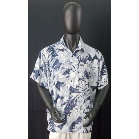 Chemise manches courtes homme BLEU FEUILLES BLANCHES XXL