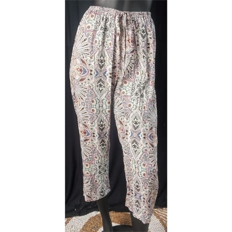 Pantalon femme IMPRIME CACHEMIRE ROSE/VERT TU