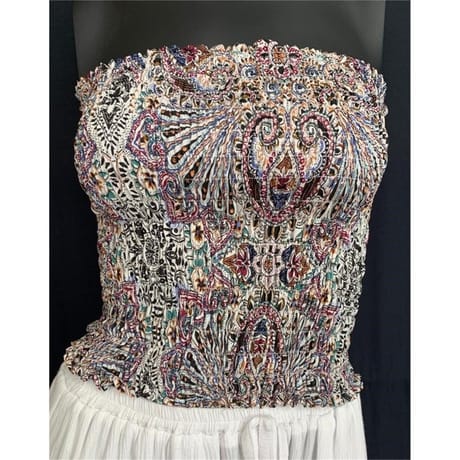 Haut smoké femme IMPRIME CACHEMIRE ROSE/VERT TU