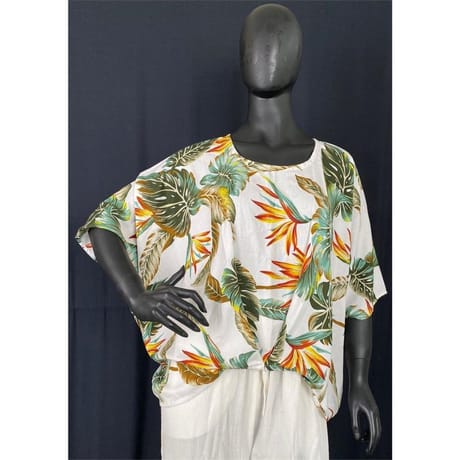 Tunique sari femme OISEAUX DE PARADIS FOND BLANC TU