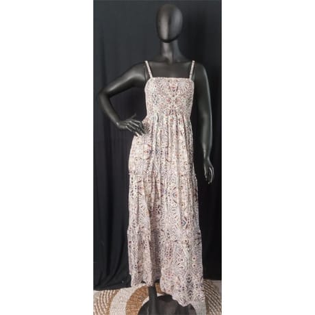 Robe longue smoké femme IMPRIME CACHEMIRE ROSE/VERT TU
