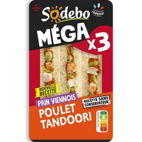 Sodebo sandwich méga club poulet tandoori 230g