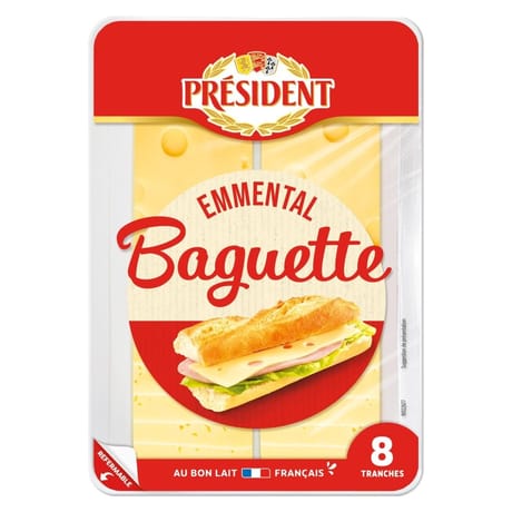 Président tranches baguette emmental x8 120g