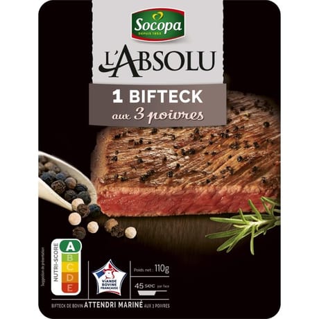 Bifteck de boeuf mariné aux 3 poivres 110g Socopa