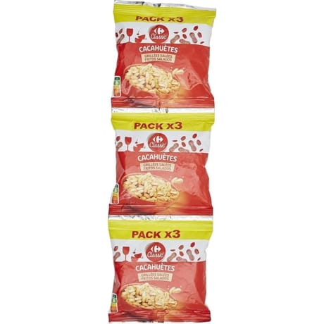 Carrefour classic' cacahuètes grillées salées 3x125g