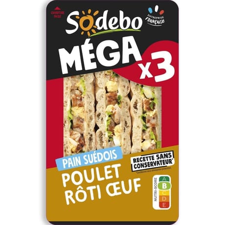 Sodebo sandwich le mega club suedois poulet rôti oeuf 230g