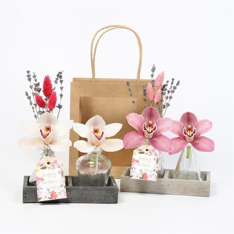 Cymbidium plateau bois + verre 2 fleurons